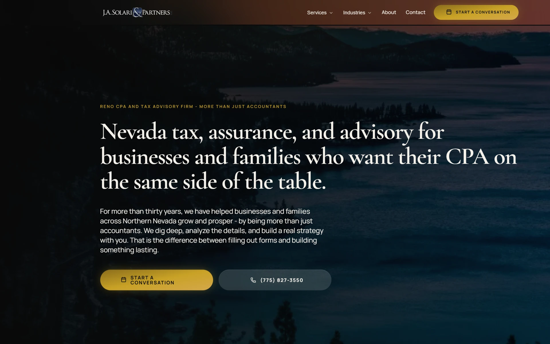 Screenshot of the J.A. Solari & Partners homepage in Reno, NV