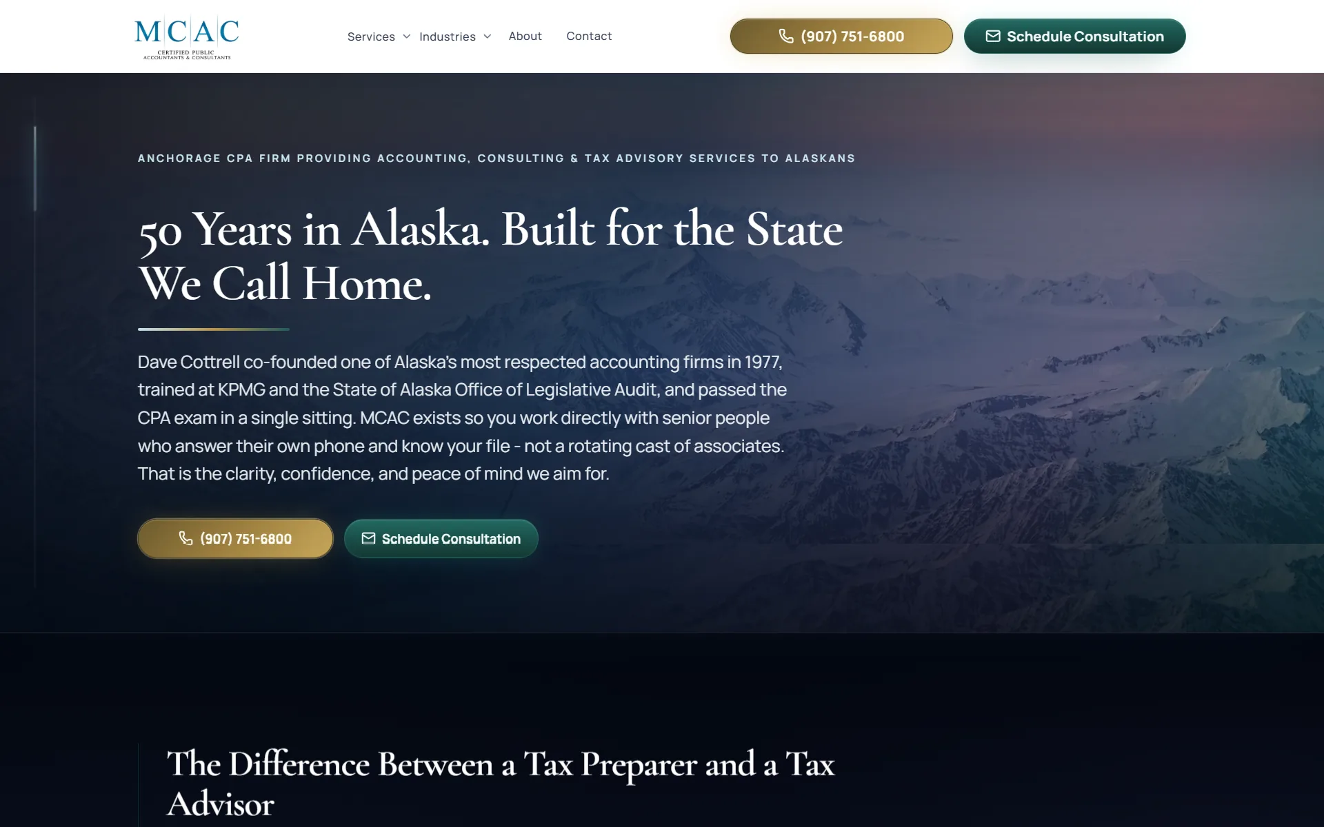 Screenshot of the MCAC homepage in Anchorage, AK